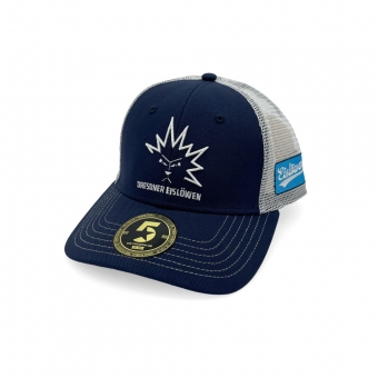 Dresdner Eislöwen - Curved-Trucker Cap blau/weiss - Logo weiss - 55cm