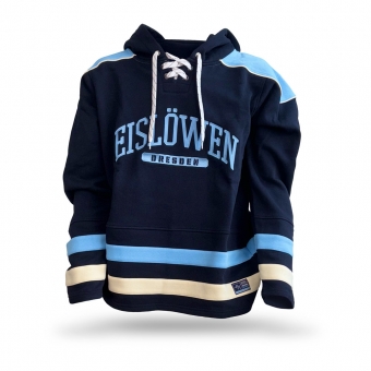 Dresdner Eislöwen - Hockey Hoodie Stripe navy - Schriftzug - Gr: S